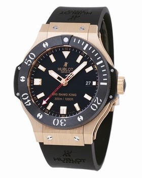 Hublot Big Bang Black Dial 18kt Rose Gold Ceramic Case Rubber Men's Watch 312.PM.1128.RX