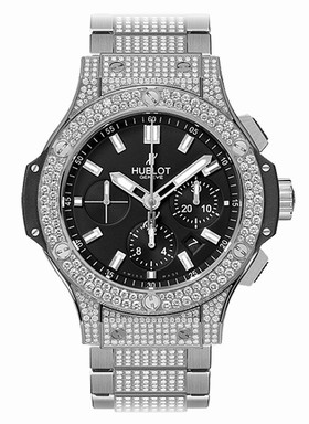 Hublot Big Bang Black Dial Chronograph Stainless Steel Diamond Pave Men's Watch 301SX1170SX2704