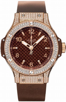 Hublot Big Bang Diamond Brown Carbon Fiber Dial 18k Rose Gold Ladies Watch 361.PC.3380.RC.1704