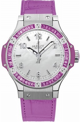 Hublot Big Bang Mother of Pearl Dial 48 Amethyst Baguettes Purple Rubber Unisex Watch 361.SV.6010.LR.1905