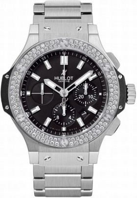 Hublot Big Bang Steel Black Dial Chronograph Diamond Bezel Men's Watch 301SX1170SX1104