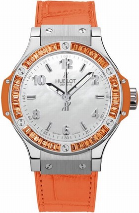 Hublot Big Bang Tutti Frutti Silver Dial Orange Sapphire Rubber Ladies Watch 361.SO.6010.LR.1906