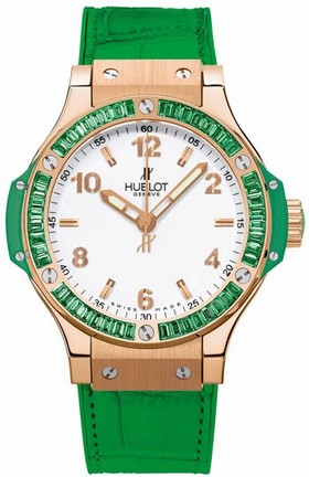 Hublot Big Bang White Dial 18kt Rose Gold Green Alligator Ladies Watch 361PG2010LR1992