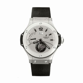 Hublot Big Date Tourbillion Silver Dial Platinum Black Rubber Men's Watch 302.TI.450.RX