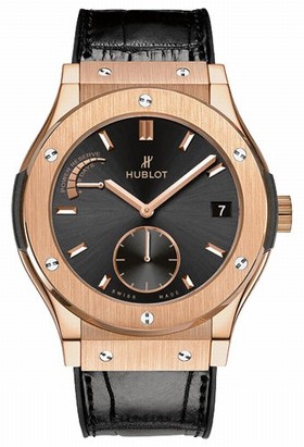 Hublot Classic Fusion King Gold Black Dial Black Leather Band 18 Carat Rose Gold Case Men's Automatic Watch 516.OX.1480.LR