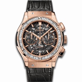 Hublot Classic Fusion Skeleton Dial 18k King Gold Diamond Set Automatic Men's Watch 525.OX.0180.LR.1904