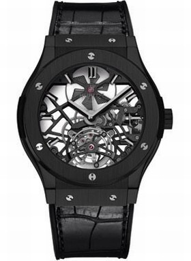 Hublot Classic Fusion Skeleton Dial Black Ceramic Black Leather Automatic Men's Watch 505CM0140LR