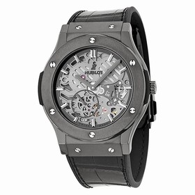 Hublot Classic Fusion Skeleton Dial Black Ceramic Black Leather Automatic Men's Watch 515CM0140LR