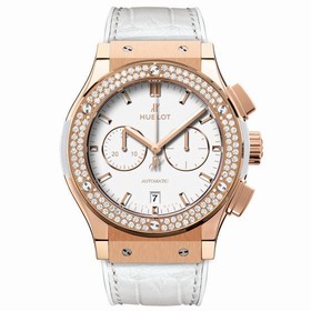 Hublot ClassiC Fusion WHite Dial 18 Carat Rose Gold with Diamonds Case White Leather Band Automatic Men's Watch 541.OE.2080.LR.1104