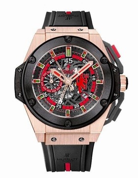 Hublot King Gold Skeleton Dial Chronograph Black Rubber Men's Watch 716OM1129RXMAN11