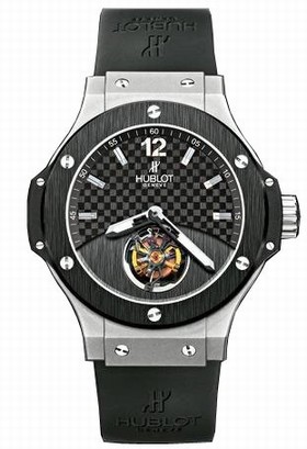 Hublot Tourbillion Solo Bang Black Carbon Fiber Dial Platinum Black Rubber Men's Watch 305.TM.131.RX