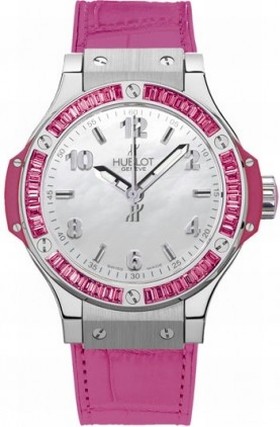 Hublot Tutti Frutti Mother of Pearl Dial Pink Baguette Sapphires Pink Rubber Ladies Watch 361.SP.6010.LR.1933