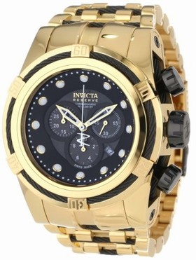 Invicta Bolt Chronograph Black Dial Gold Ion-plated Men's Watch