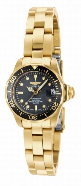 Invicta Pro Diver Black Dial 18kt Gold Ion-plated Ladies Watch 14986