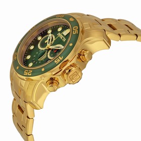Invicta Pro Diver Chronograph Green Dial 18kt Gold-plated Men's Watch 0075