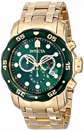 Invicta Pro Diver Chronograph Green Dial 18kt Gold-plated Men's Watch 80072