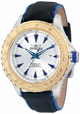 Invicta Pro Diver Silver Dial Black Leather Men's Watch 12615