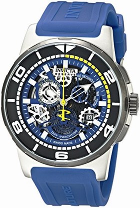 Invicta Reserve Chronograph Black Skeleton Dial Blue Silicone Men's Watch 18946