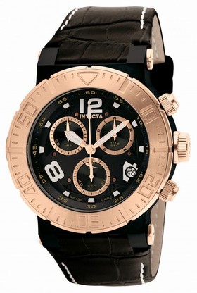 Invicta Reserve Ocean Reef Black Dial Black Leather Men's Watch 1853