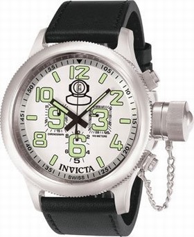 Invicta Russian Diver Chronograph White Dial Black Leather Men's Watch 7001