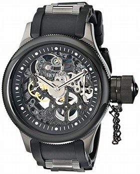 Invicta Russian Diver Mechanical Black Skeleton Dial Black Polyurethane Stainless Steel Men's Watch 17275