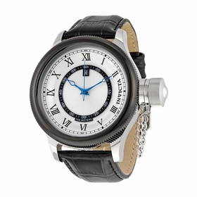Invicta Russian Diver Silver Dial Black Leather Men's Watch 14077SYB