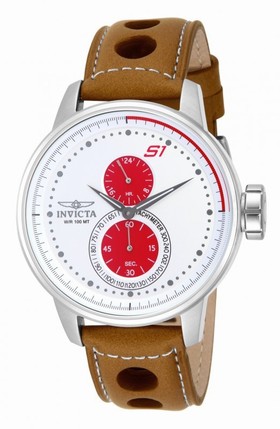Invicta S1 Rally Chronograph White Dial Light Brown Leather Men's Watch 16018