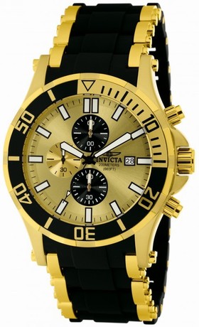 Invicta Sea Spider Chronograph Gold Dial Gold-lated and Black Polyurethane Men's Watch 1478