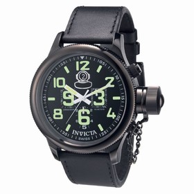 Invicta Signature Russian Diver Black Dial Black Leather Men's Watch 7182
