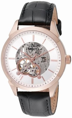 Invicta Specialty Silver Skeleton Dial Black Leather Men's Watch 18139