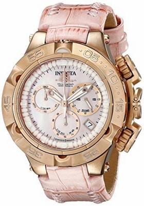 Invicta Subaqua Chronograph Pink Mother of Pearl Dial Pink Leather Ladies Watch 17230