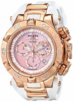 Invicta Subaqua Chronograph Pink Mother of Pearl Dial White Silicone Ladies Watch 17240