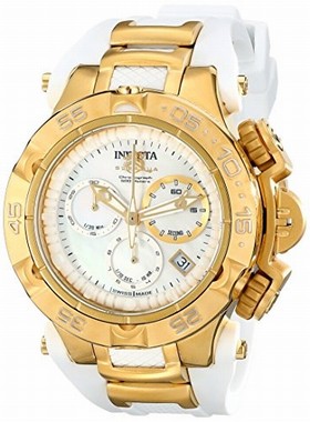 Invicta Subaqua Chronograph White Mother of Pearl Dial White Polyurethane Ladies Watch 17235