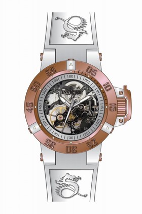 Invicta Subaqua Mechanical Silver Skeleton Dial White Silicone Mens Watch 17148