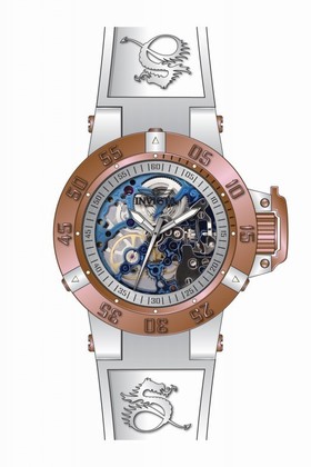 Invicta Subaqua Mechanical Silver Skeleton Dial White Silicone Mens Watch 17149