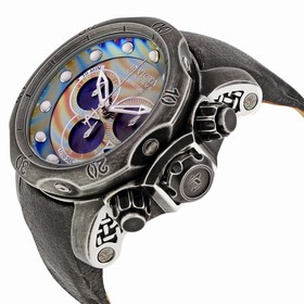 Invicta Venom Chronograph Brown and Blue Rainbow Dial Distressed Black Leather Men's Watch 15956
