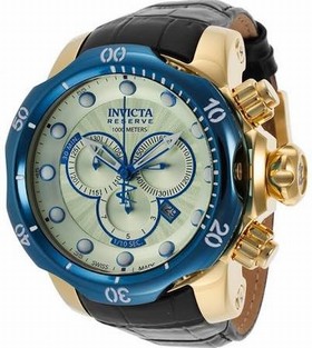 Invicta Venom Chronograph Champagne Sunray Dial Black Leather Men's Watch 16682