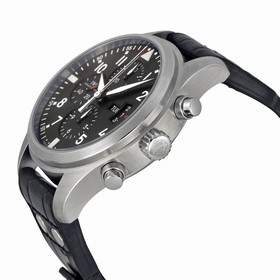 IWC Double Chronograph Pilot Black Dial Black Leather Mens Watch IW377801