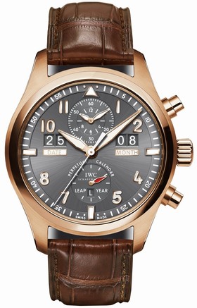IWC Pilot Spitfire Grey Dial 18kt Rose Gold Brown Leather Men's Watch IW379103