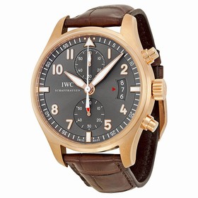 IWC Pilot Spitfire Grey Dial 18kt Rose Gold Brown Leather Men's Watch IW387803