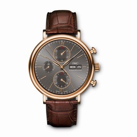 IWC Portofino Ardoise Dial Chronograph Brown Alligator Leather Men's Watch IW391021