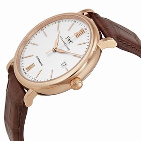 IWC Portofino Silver Dial 18kt Rose Gold Case Brown Leather Strap Automatic Men's Watch 3565-04