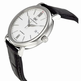 IWC Portofino Silver Dial Black Leather Strap Automatic Men's Watch 3565-01