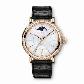 IWC Portofino White Mother Of Pearl Dial Black Alligator Santoni Leather Band Automatic Ladies Watch IW459002