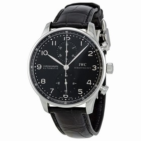 IWC Portuguese Automatic Chronograph Black Dial Black Leather Men's Watch 3714-47