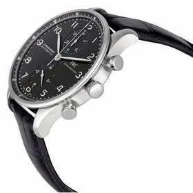 IWC Portuguese Automatic Chronograph Black Dial Black Leather Men's Watch 3714-47