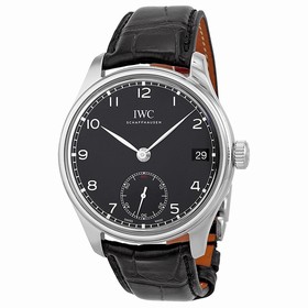 IWC Portuguese Hand Wound Eight Days Black Leather Men's Watch IW510202