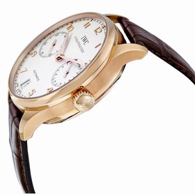 IWC Portuguese Silver Dial 18kt Rose Gold Brown Leather Strap Automatic Men's Watch 5001-13