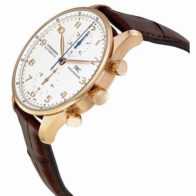 IWC Portuguese Silver Dial Chronograph Rose Gold Leather Automatic Men's Watch IW371480