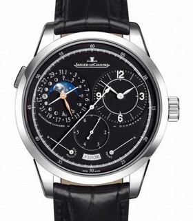 Jaeger LeCoultre Duometre A Quantieme Lunaire Black Dial 18kt White Gold Leather Men's Watch Q6043570
